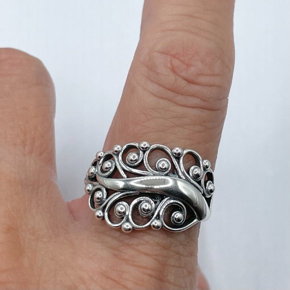 Large Swirl Leaf Bead Sterling Silver Ring, Leaf Ring, Swirl Ring, Silve Ring - Picture 5 of 12